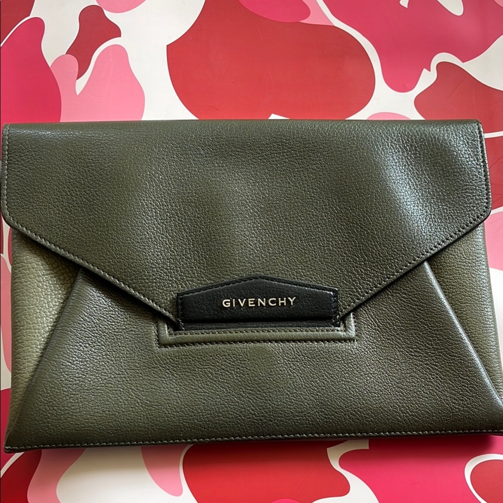 Givenchy Dark Green Leather Envelope Clutch